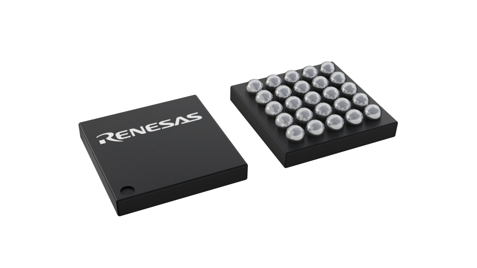 3D illustration featuring top and bottom views of WLCSP IC chip package with 25 lead count
