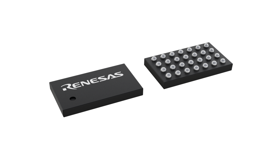 3D illustration featuring top and bottom views of WLCSP IC chip package with 28 lead count