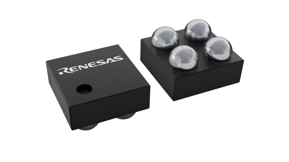 3D illustration featuring top and bottom views of WLCSP IC chip package with 4 lead count