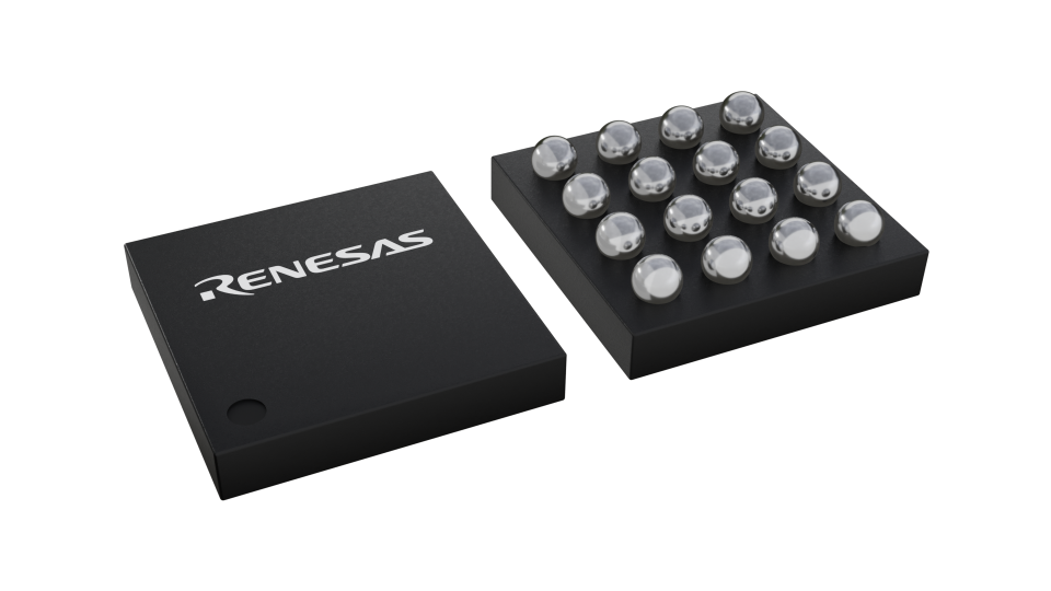 3D illustration featuring top and bottom views of WLCSP-BP IC chip package with 16 lead count.