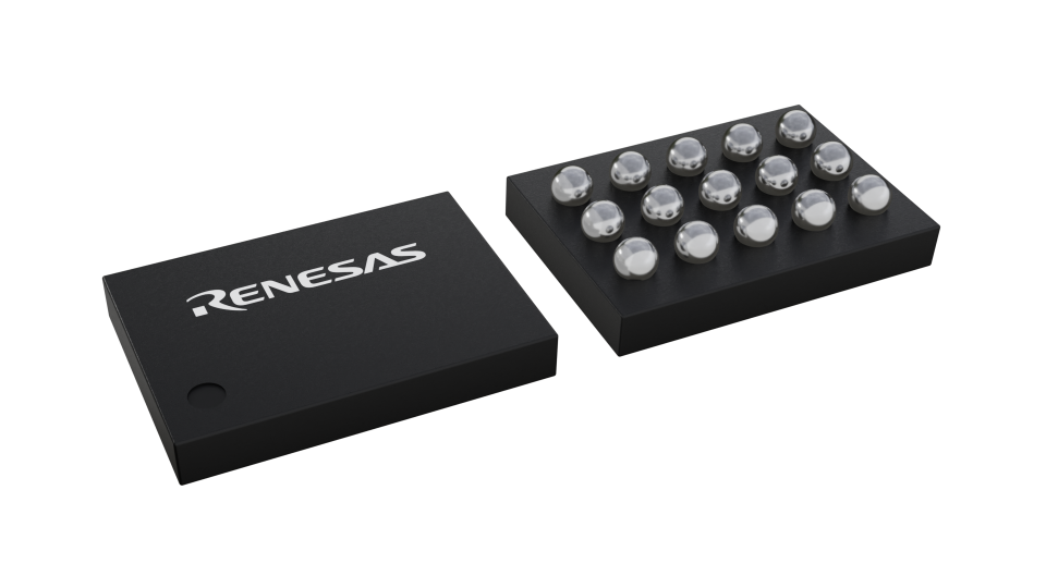 3D illustration featuring top and bottom views of WLCSP-TKCURDL IC chip package with 15 lead count.