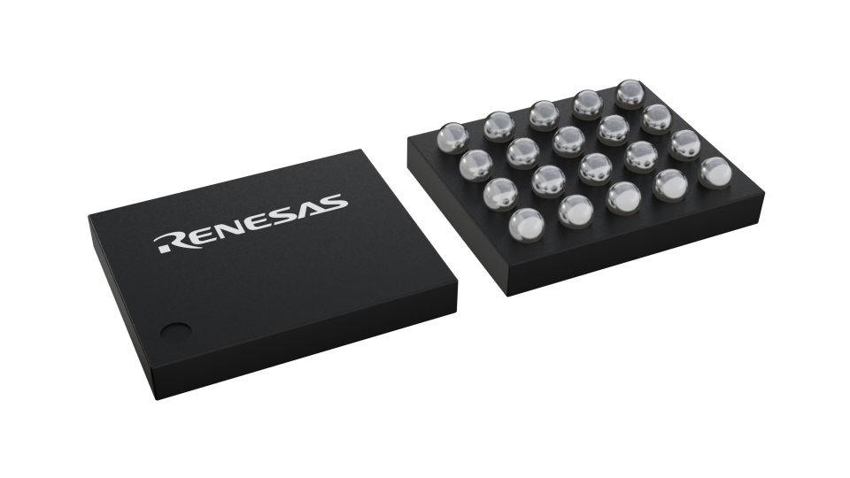 3D illustration featuring top and bottom views of WLCSP-TKCURDL IC chip package with 20 lead count.