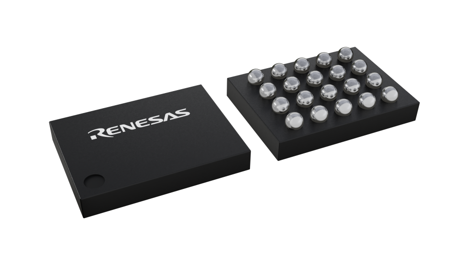 3D illustration featuring top and bottom views of WLCSP-TKCURDLBC IC chip package with 20 lead count.