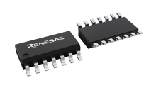 3D illustration featuring top and bottom views of SOIC chip package with 14 lead count.