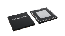 3D illustration featuring top and bottom views of VFQFPN IC chip package with 64 lead count.