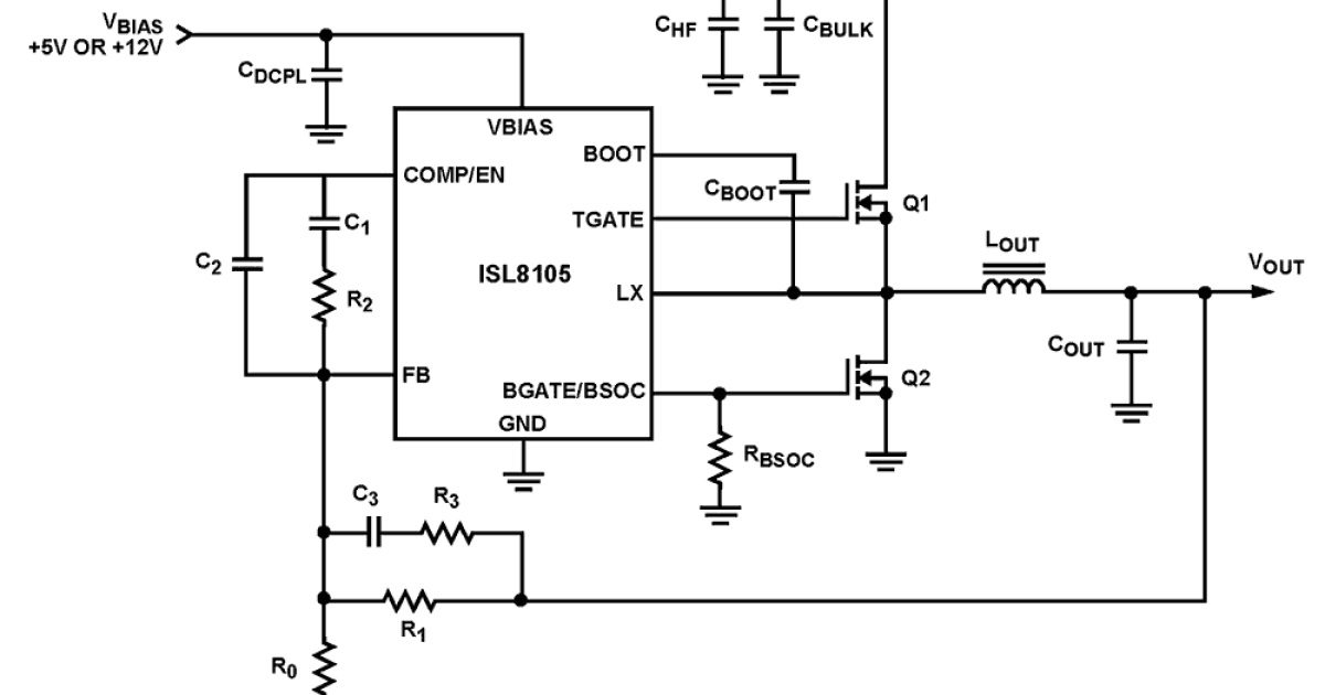 ISL8105 - +5V or +12V Single-Phase Synchronous Buck Converter PWM