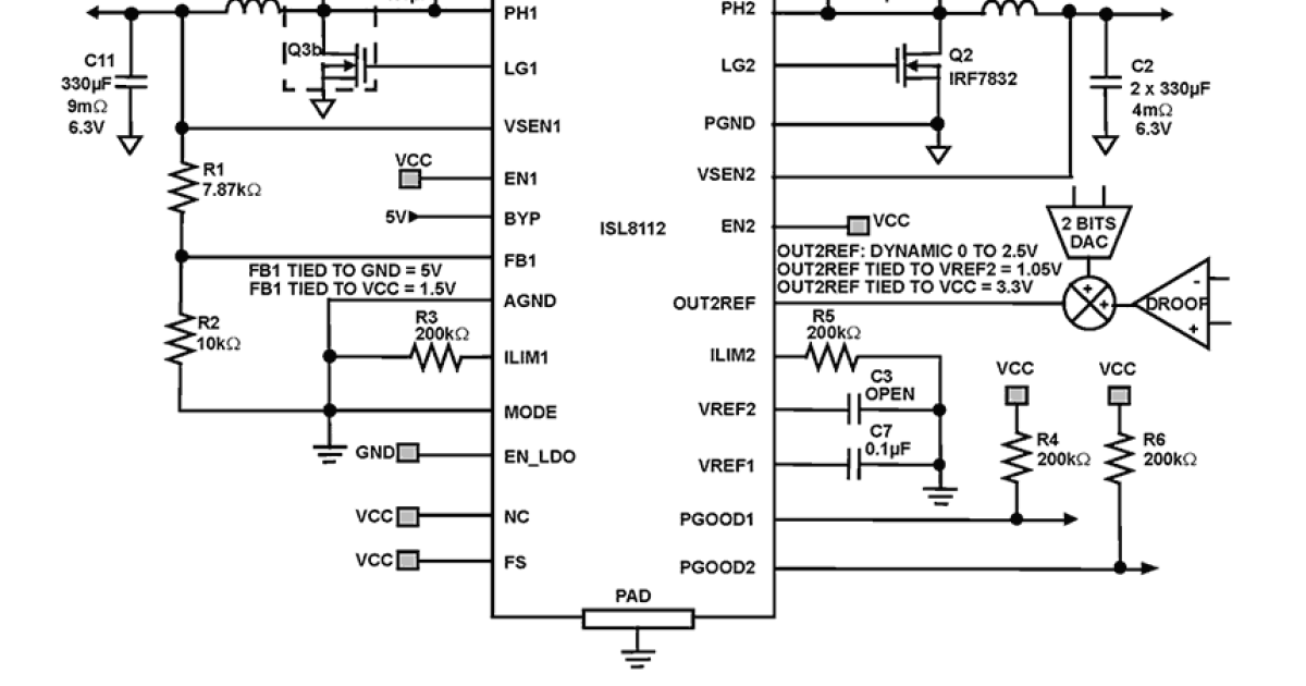 ISL8112 High LightLoad Efficiency, DualOutput, Main Power Supply
