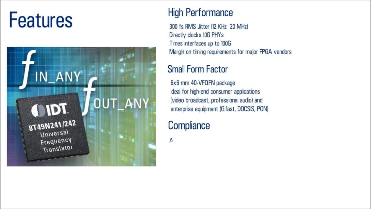8T49N241/2: Universal Frequency Translators with Jitter Attenuation