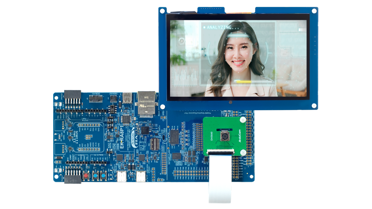 EK-RA8P1 Evaluation Board - LCD board and camera module attached