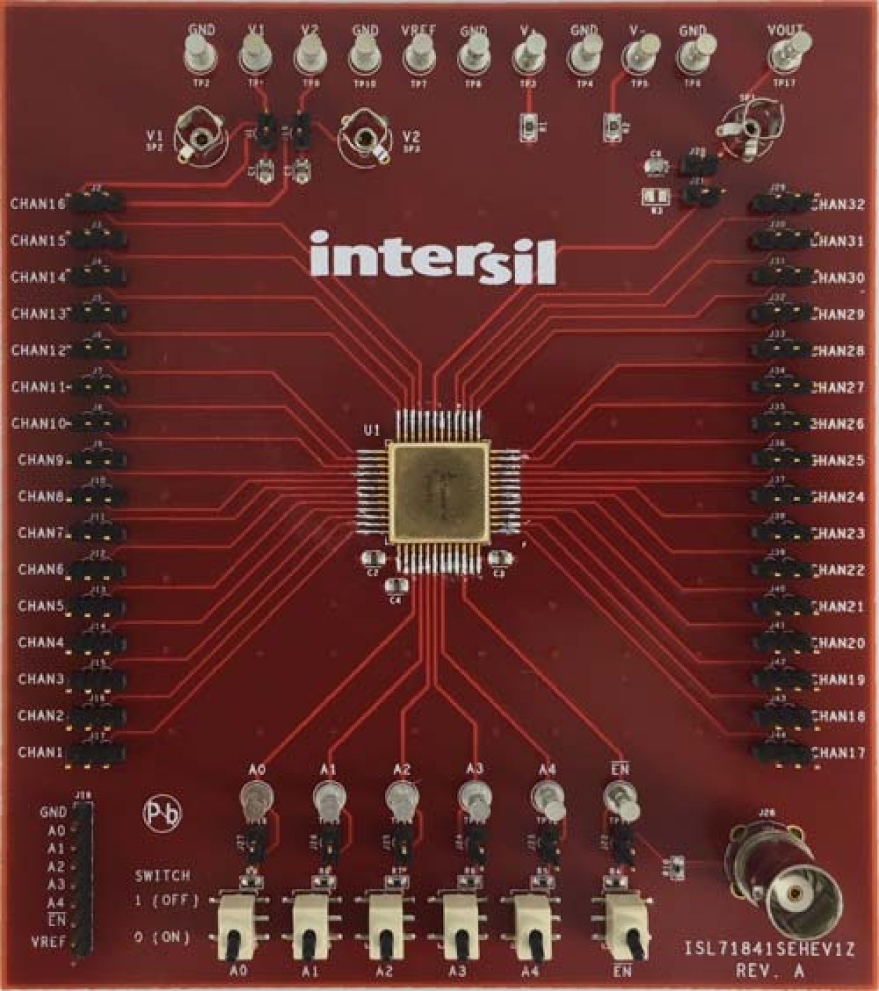 ISL71840SEHEV1Z,ISL71841SEHEV1Z Rad Hard Mux Eval Board Top