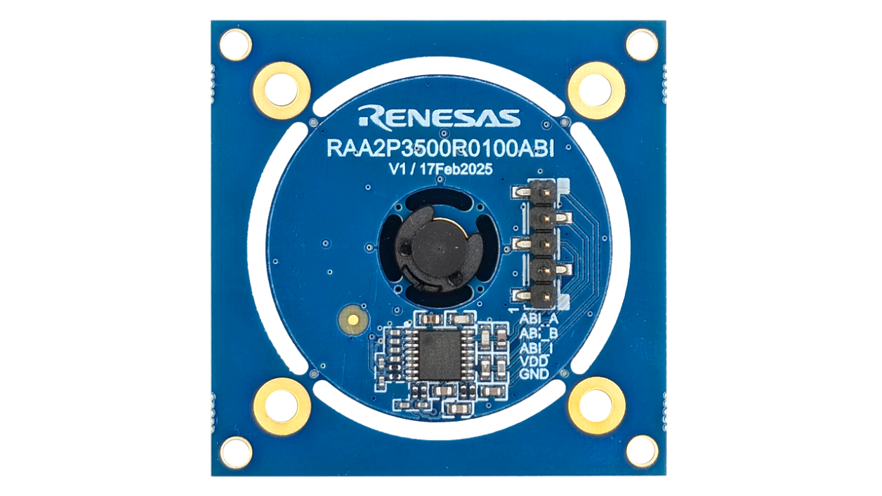 RAA2P3500R0100ABI 5 引脚设计旋转传感器的底视图。 