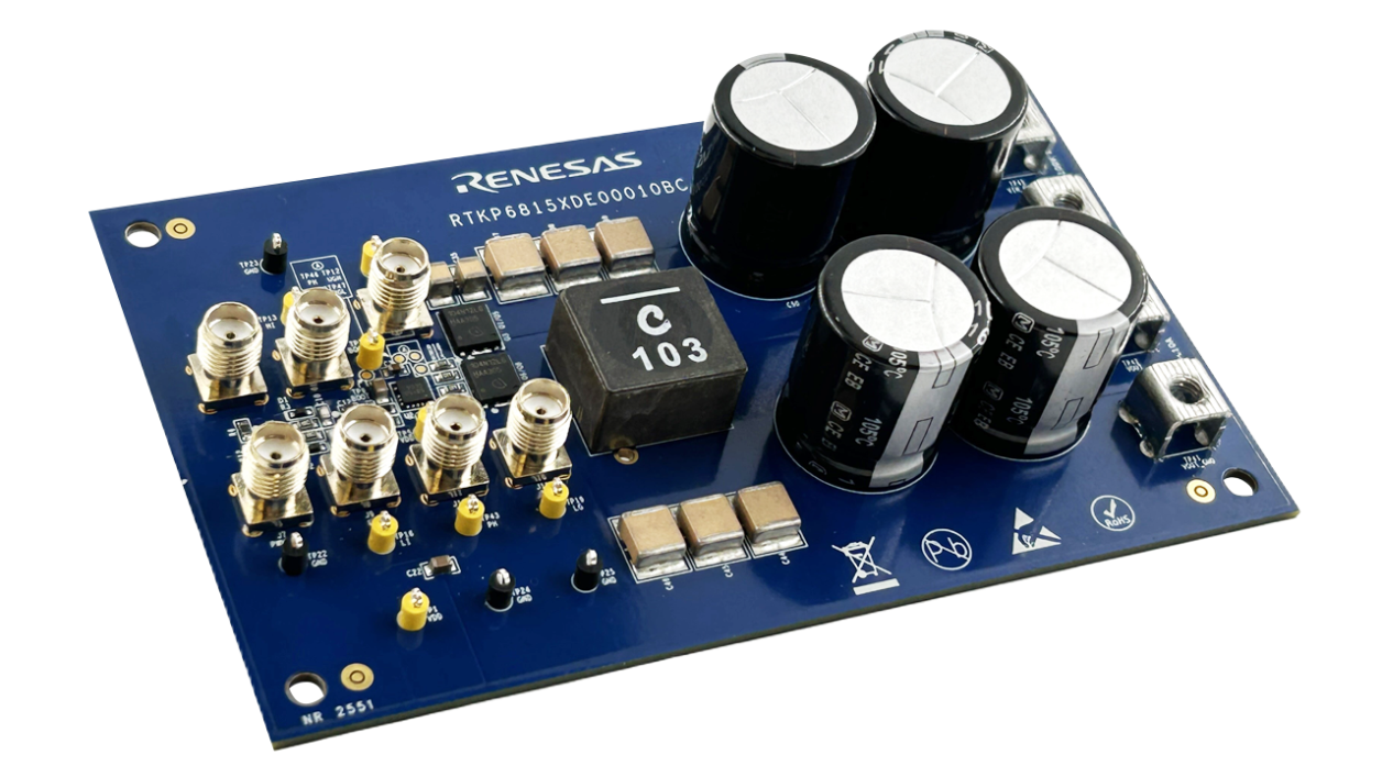 Angled view of RTKP6815xDE00010BC evaluation board.