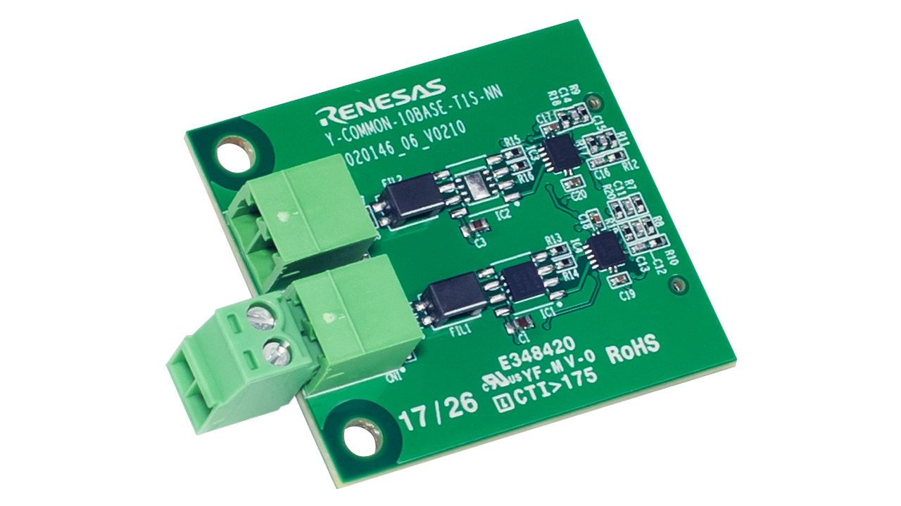The angle view of the Y-COMMON-10BASE-T1S Ethernet extension board.