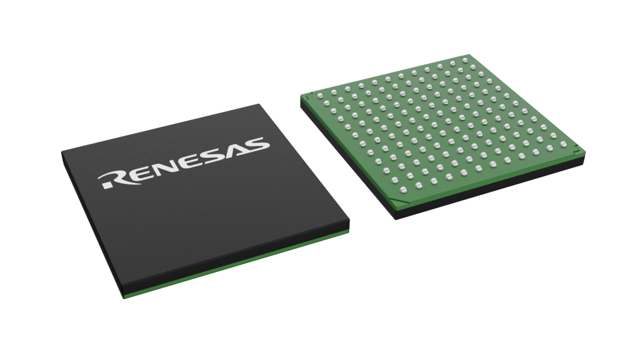 3D illustration featuring top and bottom views of CABGA IC chip package with 144 lead count.