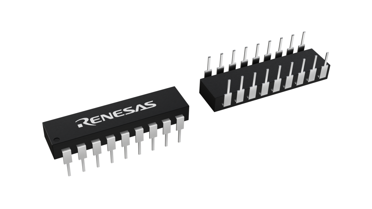 3D illustration featuring top and bottom views of CERDIP IC chip package with 18 lead count