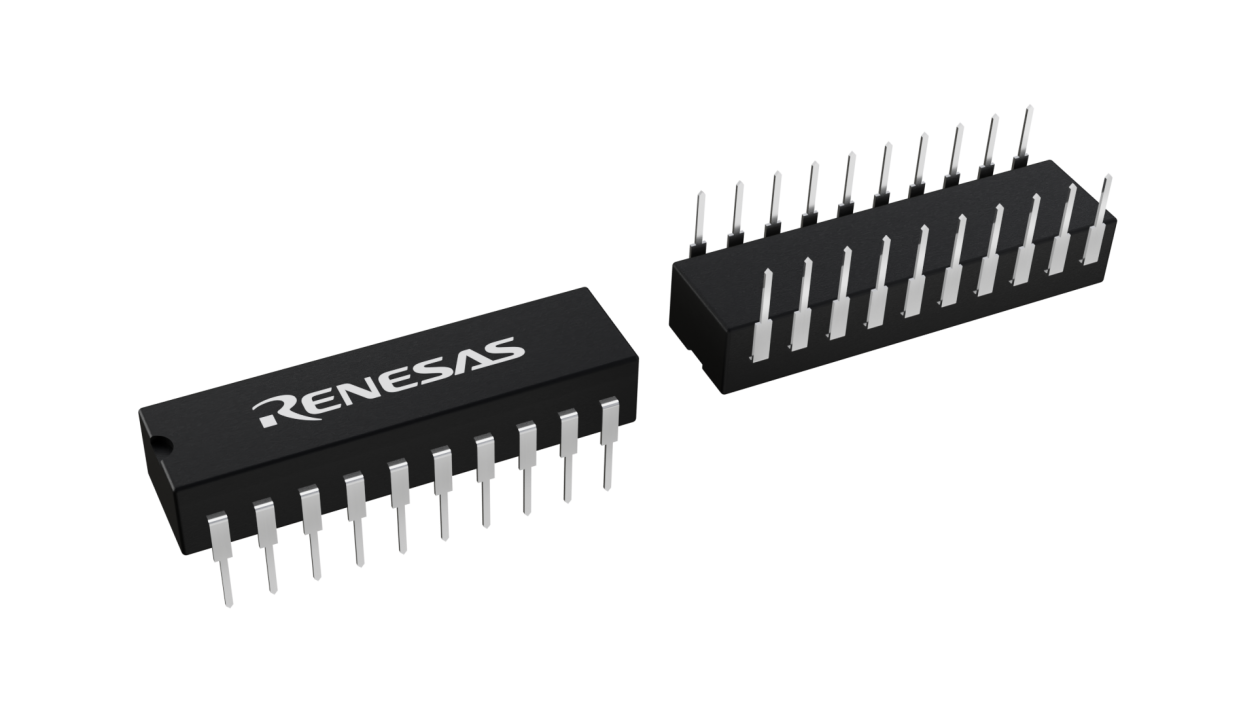 3D illustration featuring top and bottom views of CERDIP IC chip package with 20 lead count