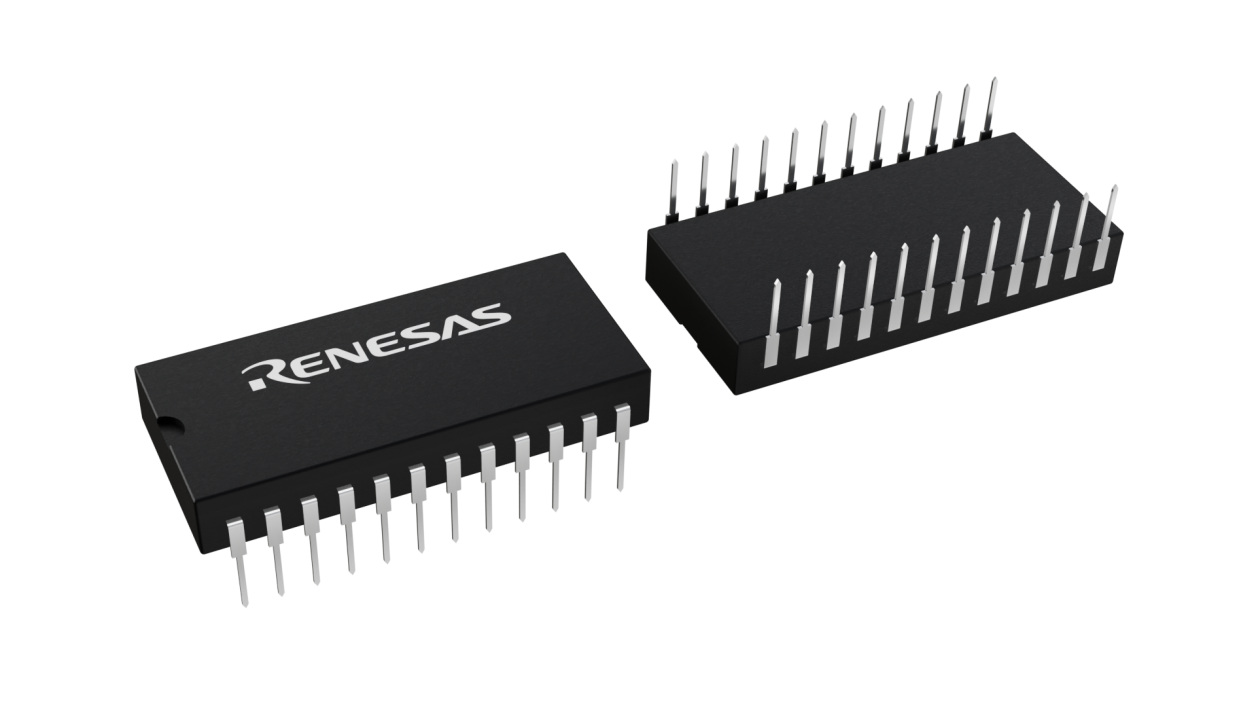 3D illustration featuring top and bottom views of CERDIP IC chip package with 24 lead count