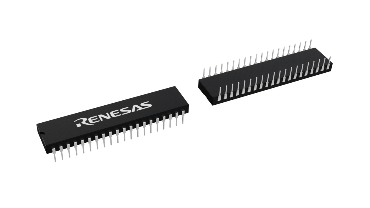 3D illustration featuring top and bottom views of CERDIP IC chip package with 40 lead count