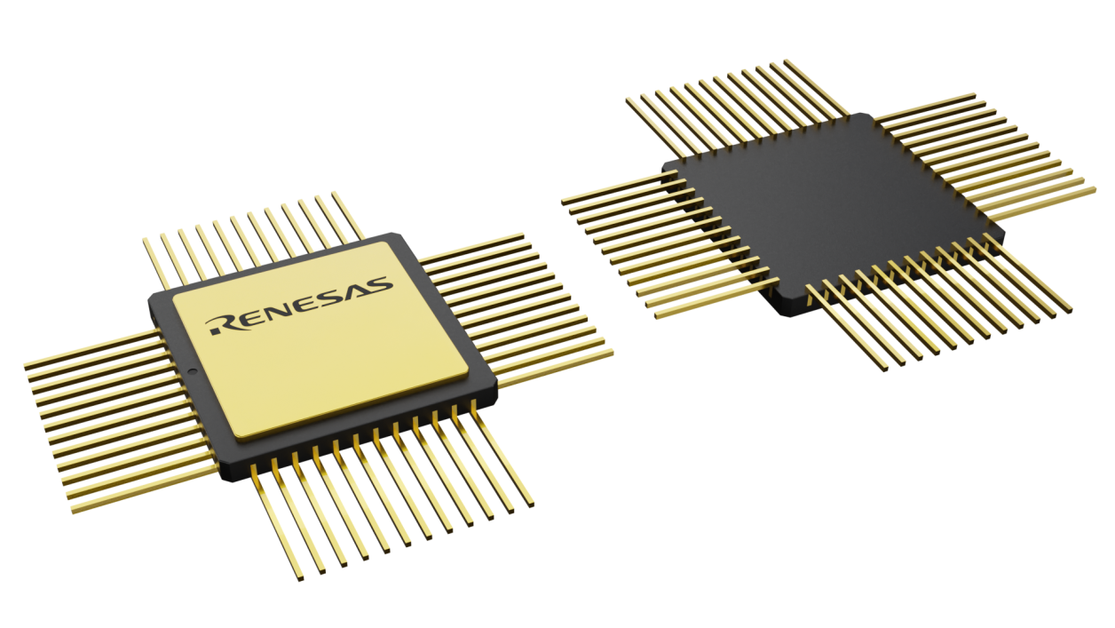 3D illustration featuring top and bottom views of CQFP IC chip package with 48 lead count.
