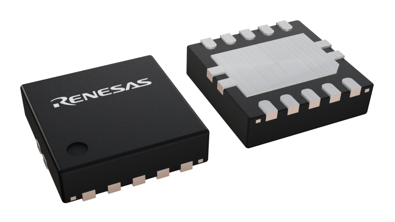 3D illustration featuring top and bottom views of DFN IC chip package with 10 lead count.