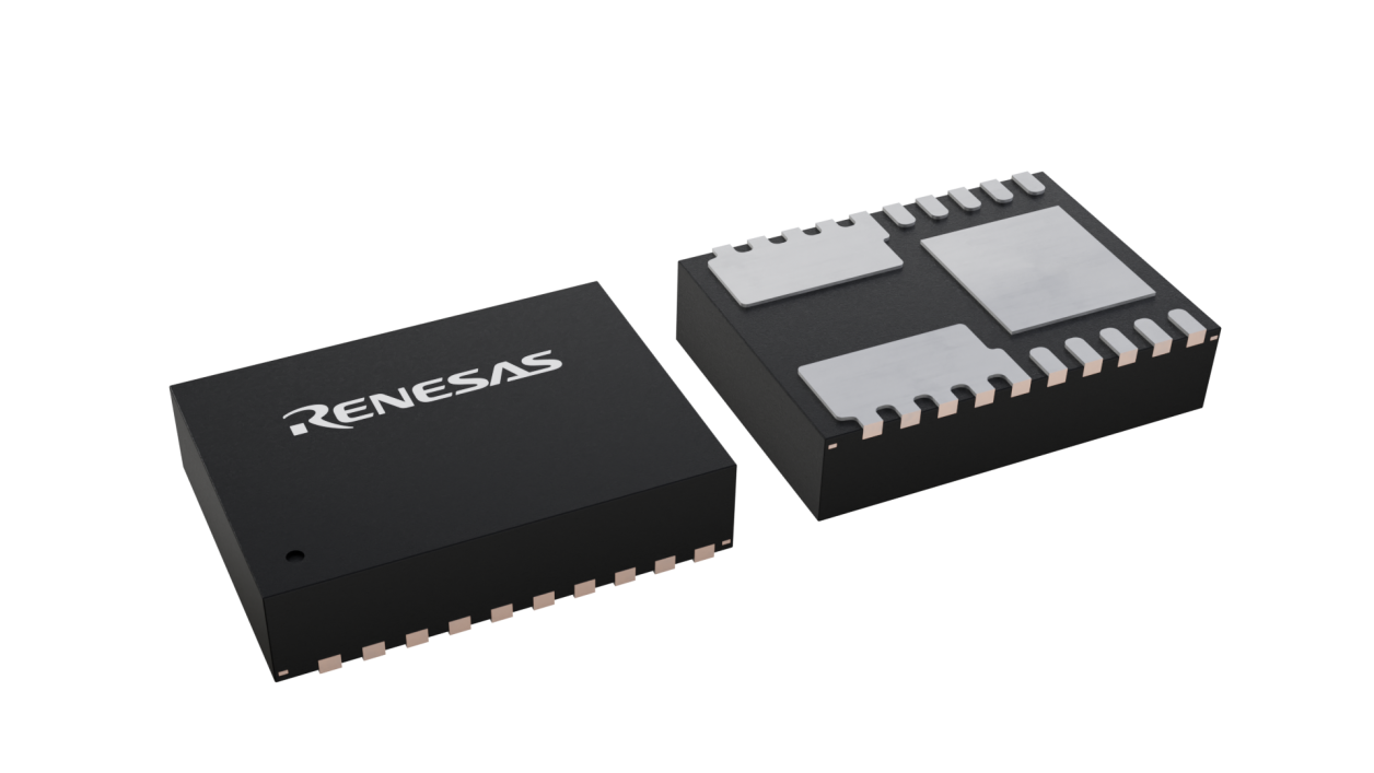 3D illustration featuring top and bottom views of DFN IC chip package with 20 lead count