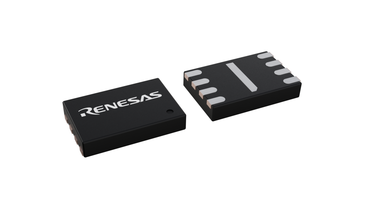 3D illustration featuring top and bottom views of DFN IC chip package with 8 lead count