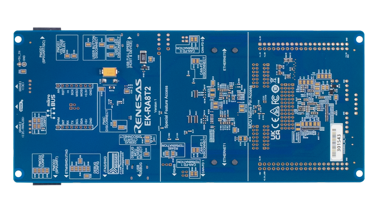 Bottom view of EK-RA8T2 board.