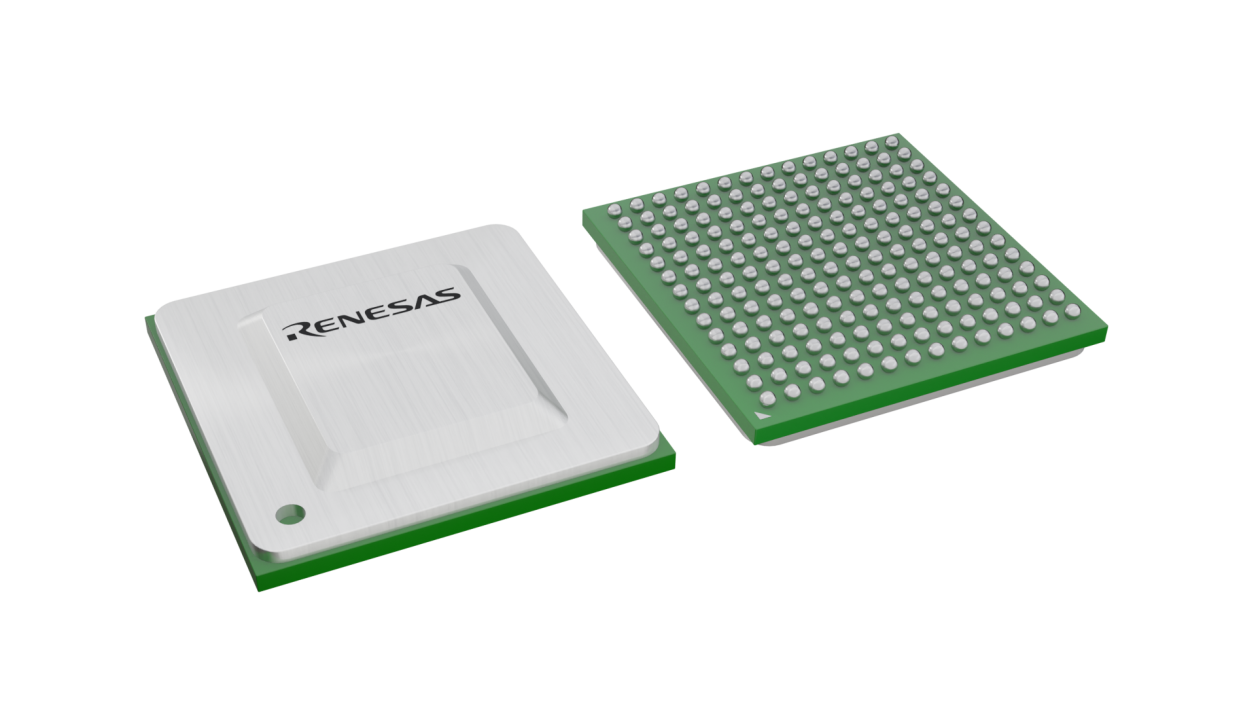 3D illustration featuring top and bottom views of FCBGA IC chip package with 196 lead count.