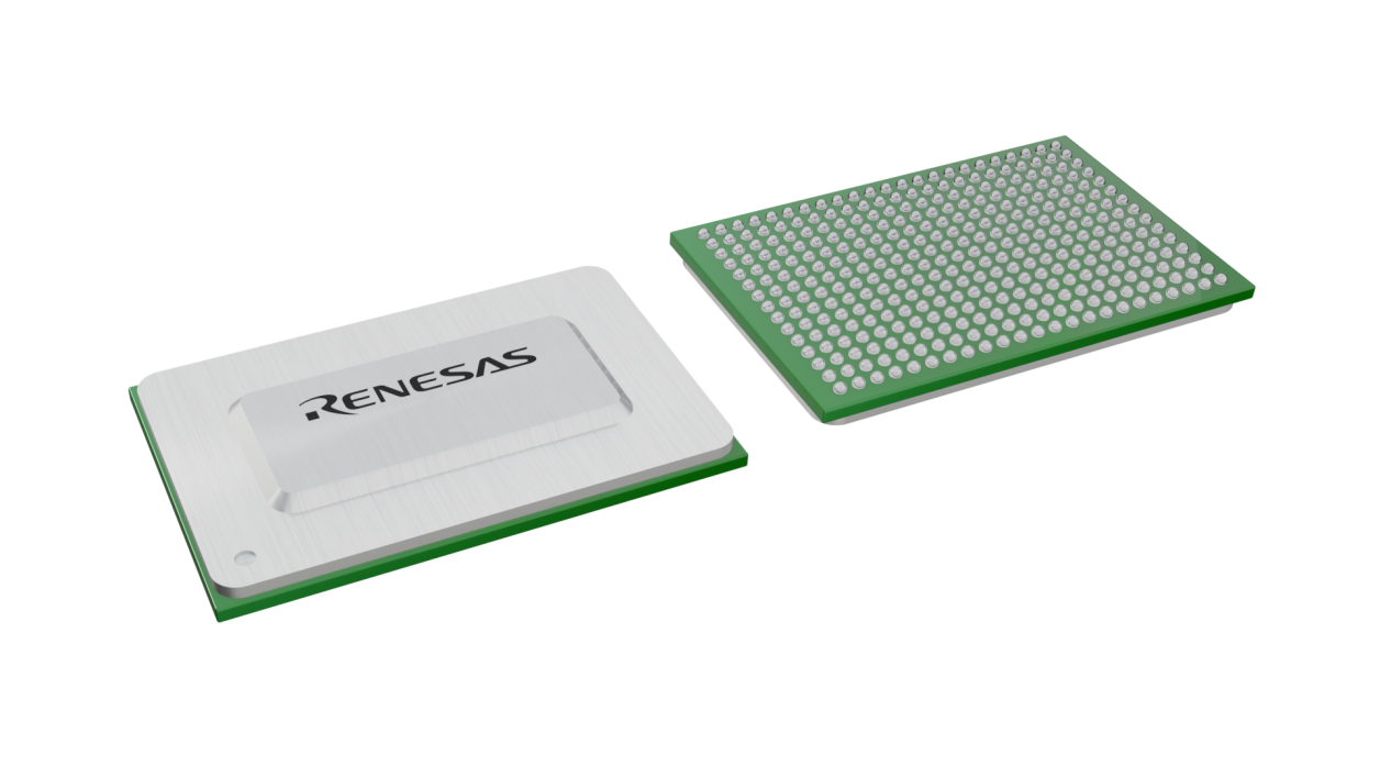 3D illustration featuring top and bottom views of FCBGA IC chip package with 345 lead count.