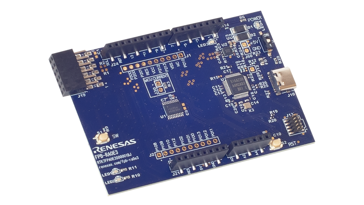 Angled view of FPB-RA0E3 board.