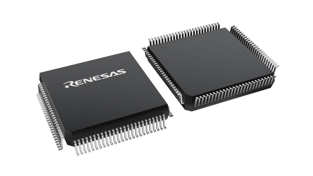 3D illustration featuring top and bottom views of FQFP IC chip package with 100 lead count.
