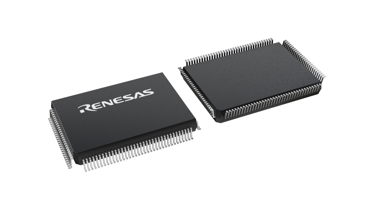 3D illustration featuring top and bottom views of FQFP IC chip package with 128 lead count.