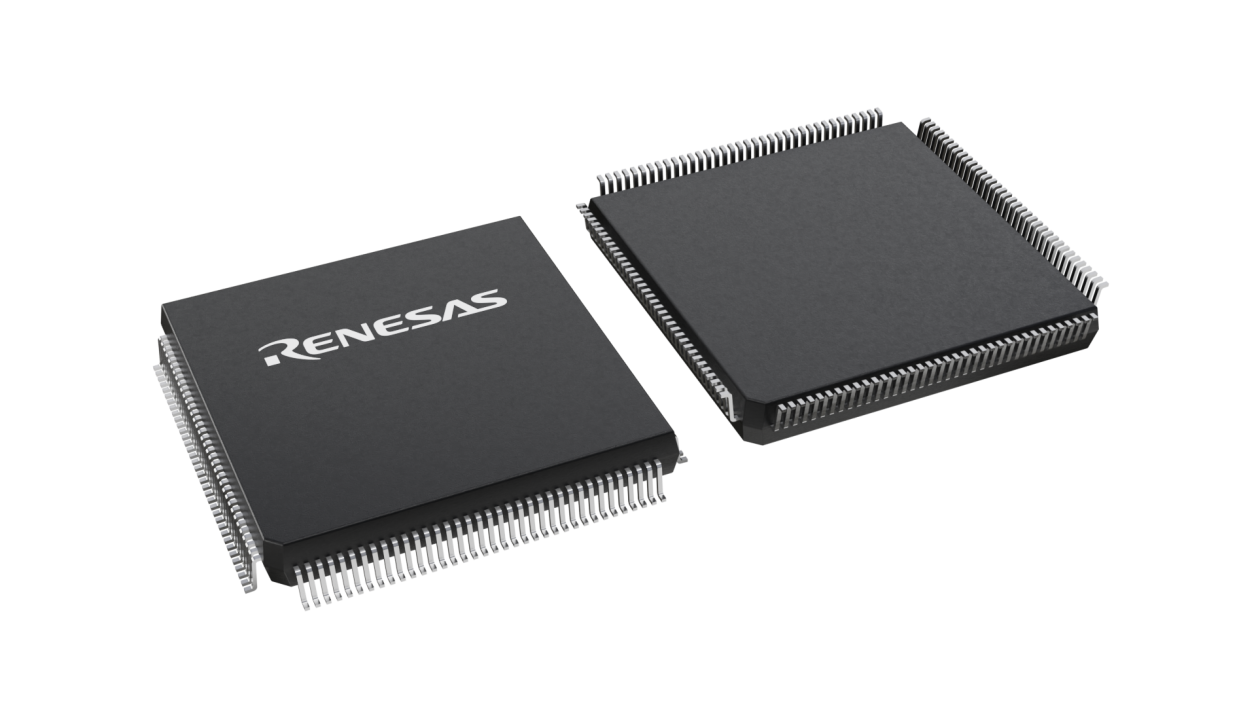 3D illustration featuring top and bottom views of FQFP IC chip package with 144 lead count.