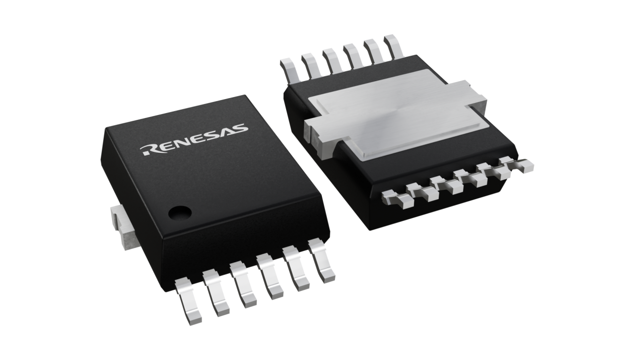 3D illustration featuring top and bottom views of HSSOP IC chip package with 12 lead count.
