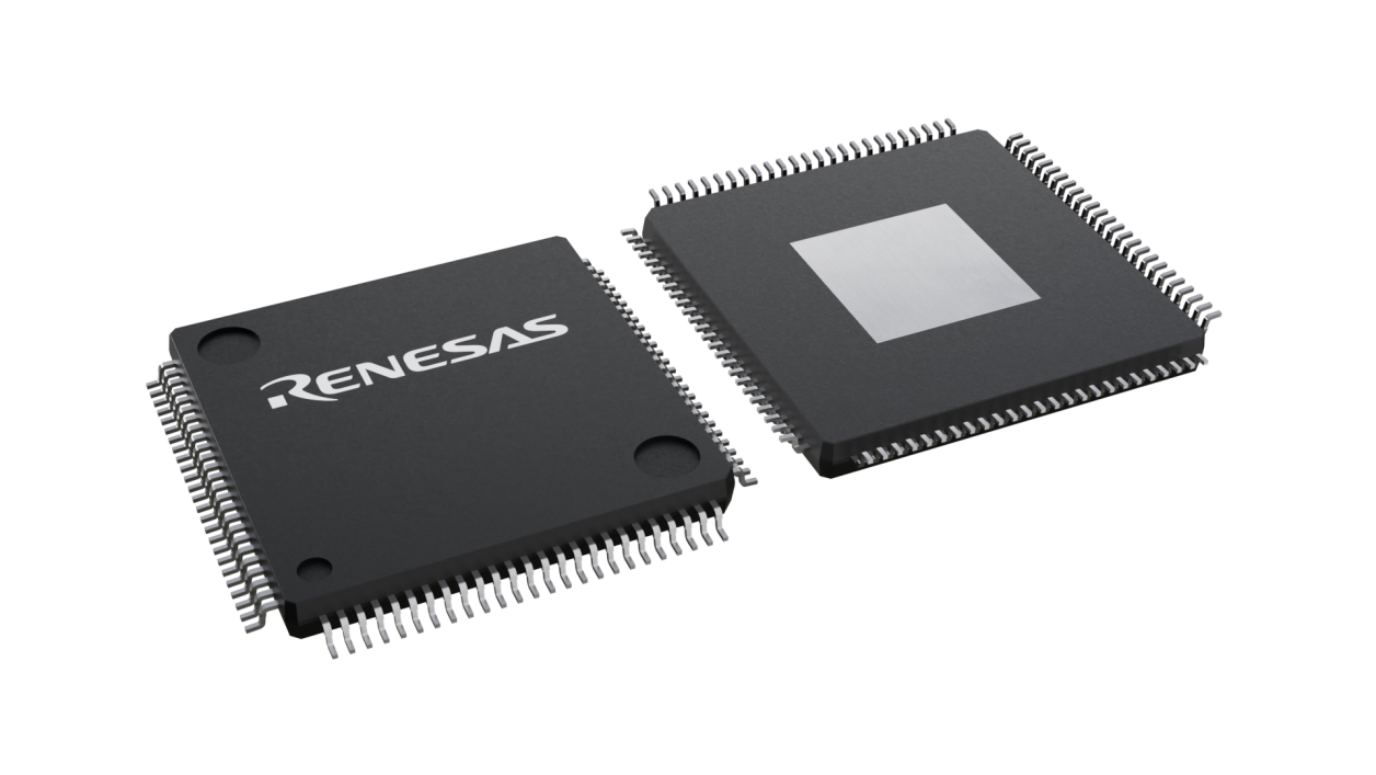 3D illustration featuring top and bottom views of HTFQFP IC chip package with 100 lead count.