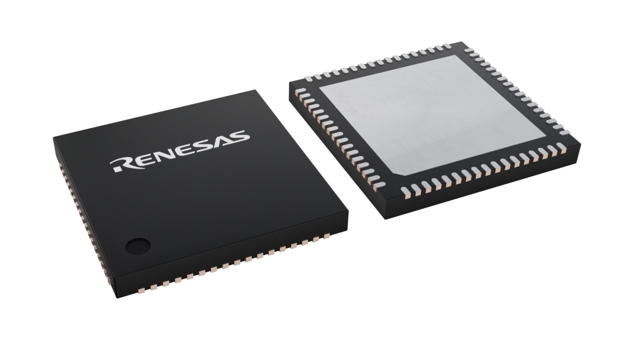 3D illustration featuring top and bottom views of HVQFN IC chip package with 68 lead count.
