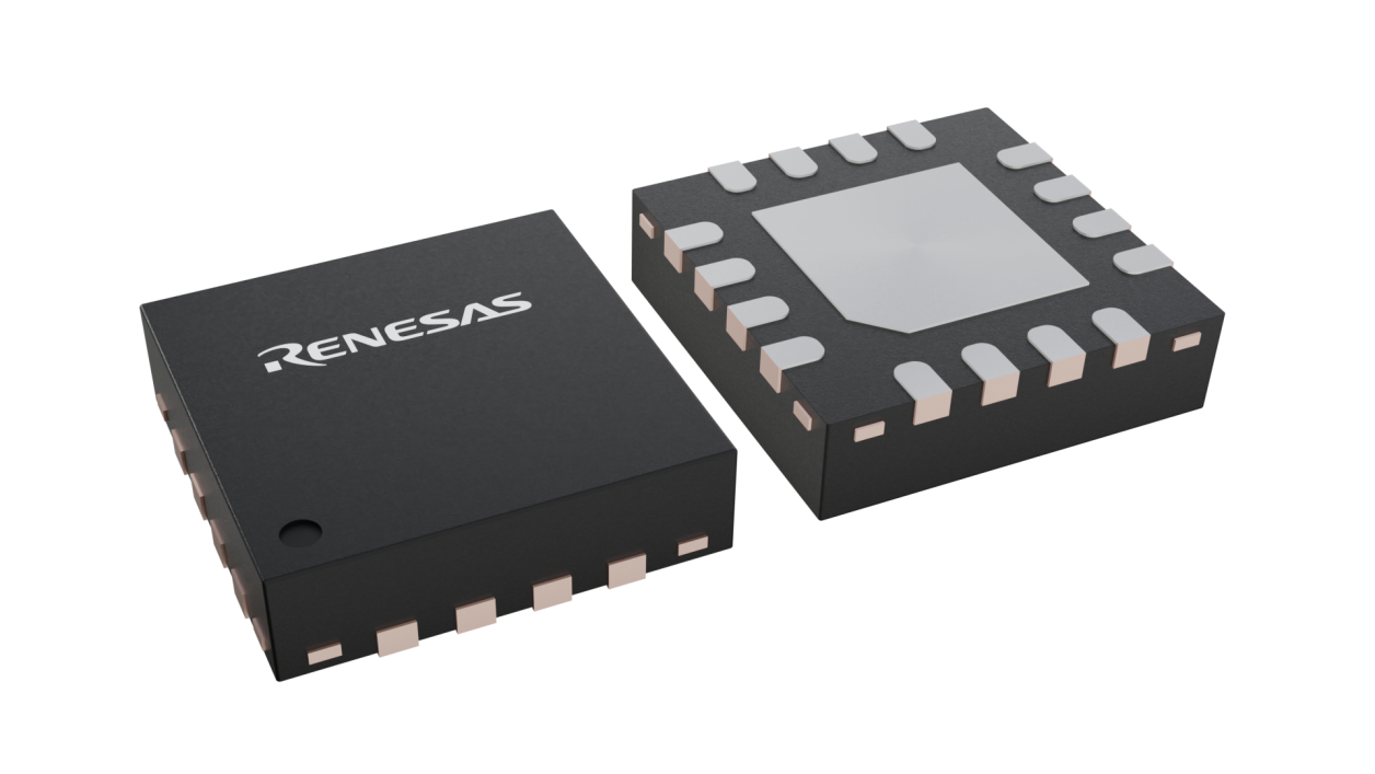 3D illustration featuring top and bottom views of HWQFN IC chip package with 16 lead count.