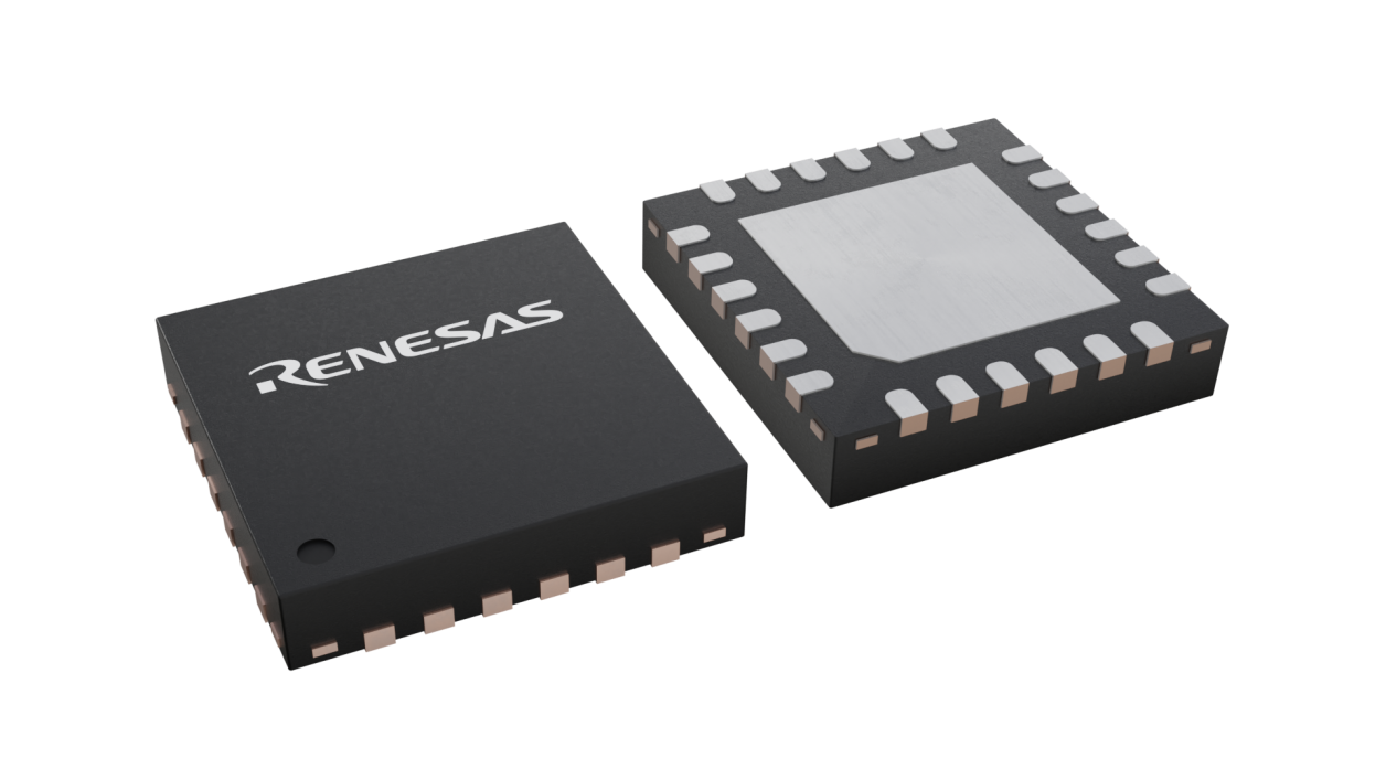 3D illustration featuring top and bottom views of HWQFN IC chip package with 24 lead count.