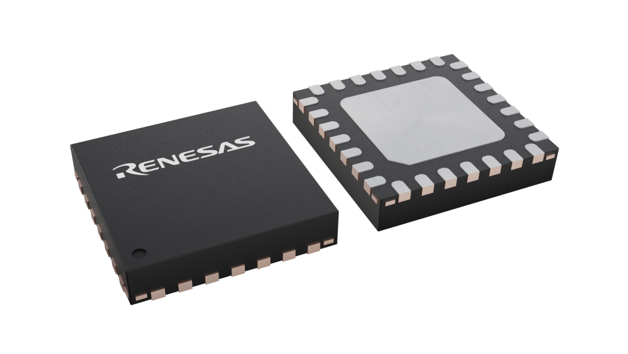 3D illustration featuring top and bottom views of HWQFN IC chip package with 28 lead count.