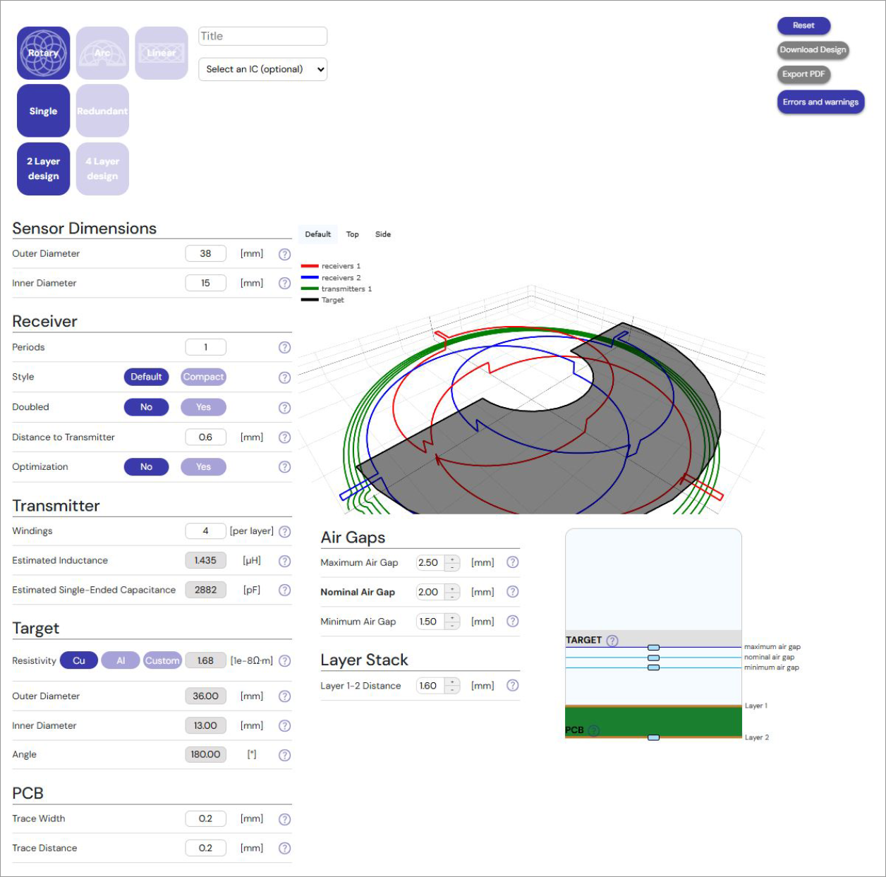 电感式位置传感器线圈优化工具截图
