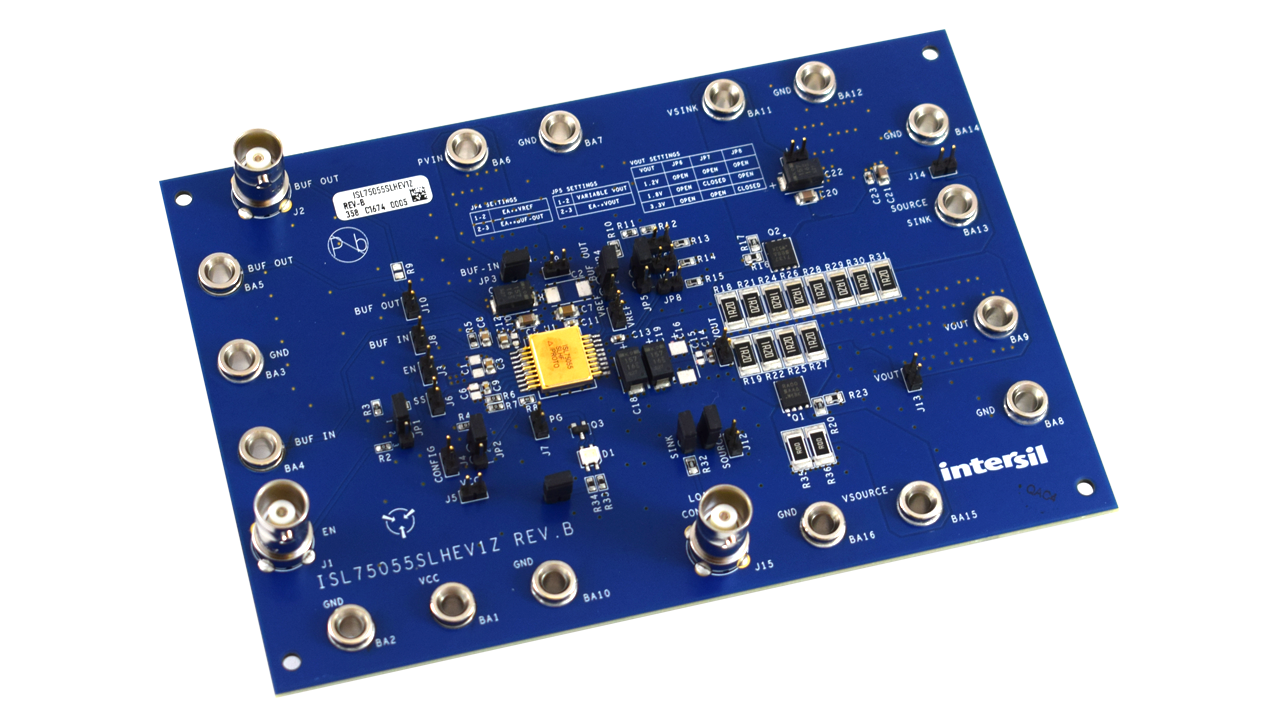 ISL75055SLHEV1Z Radiation Hardened 3A Source and Sink DDR Terminator/LDO Evaluation Board