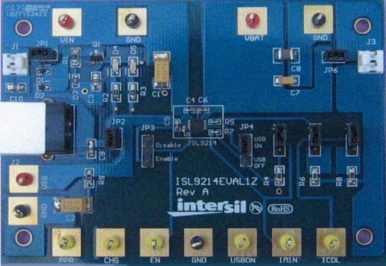 ISL9214AEVAL1Z Li-Ion/Li-Polymer Battery Charger Evaluation Board