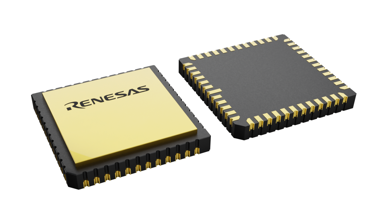 3D illustration featuring top and bottom views of LCC IC chip package with 48 lead count.