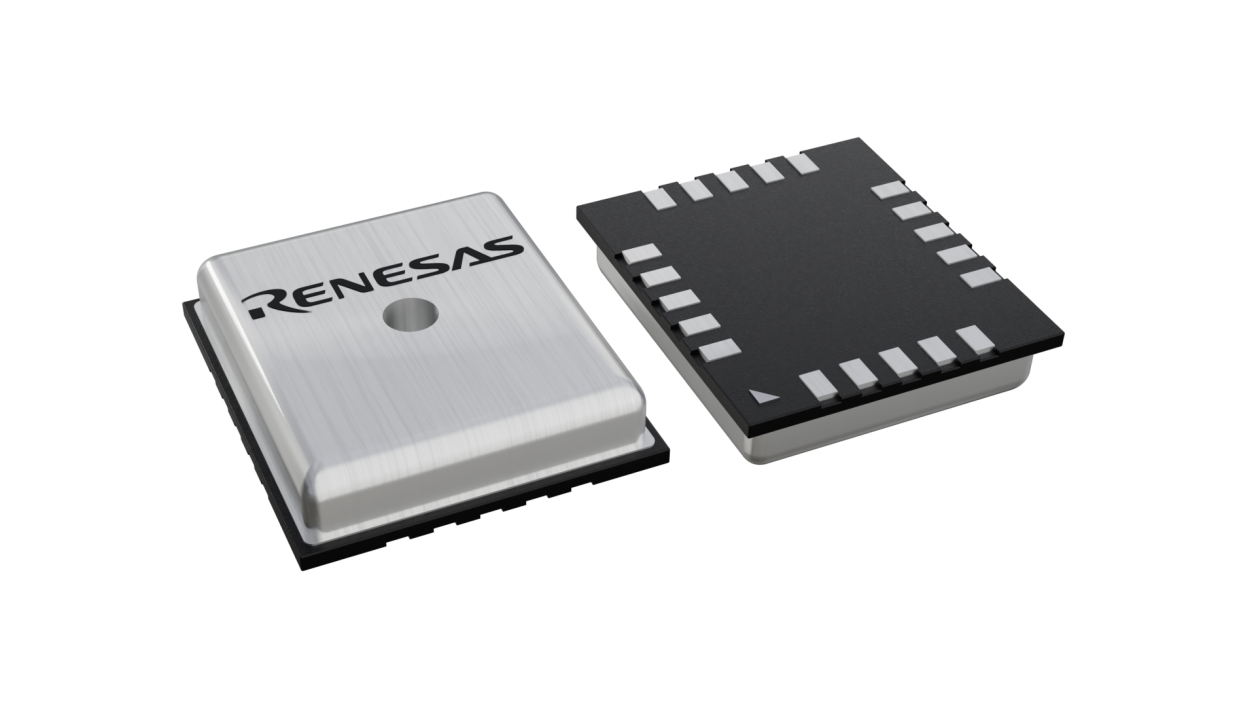 3D illustration featuring top and bottom views of LGA IC chip package with 20 lead count.