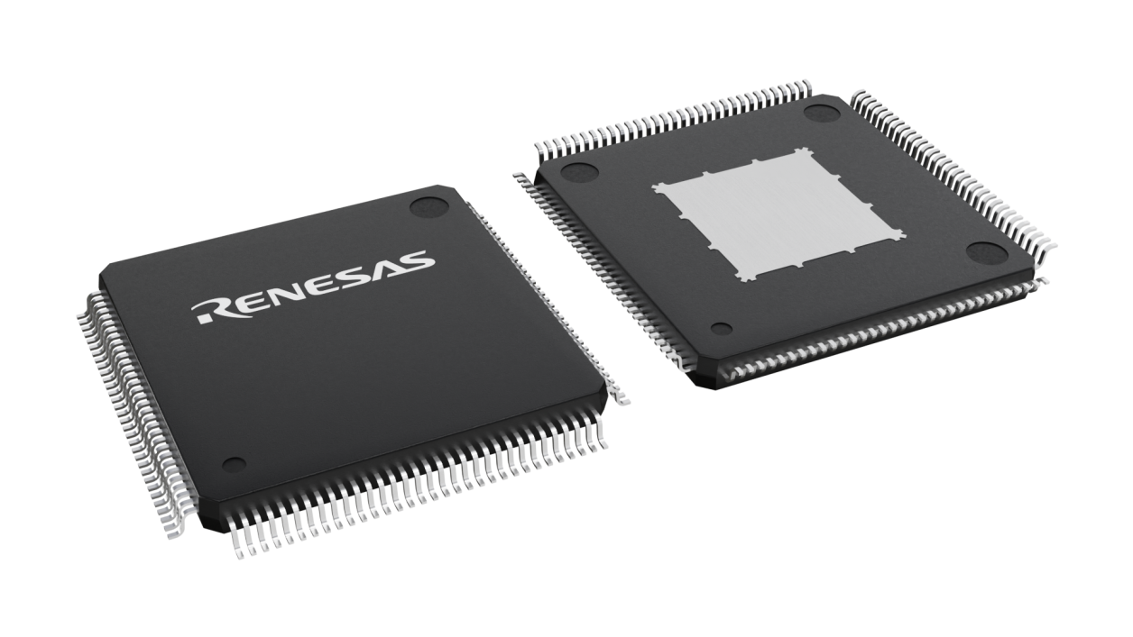 3D illustration featuring top and bottom views of LQFP chip package with 128 lead count.