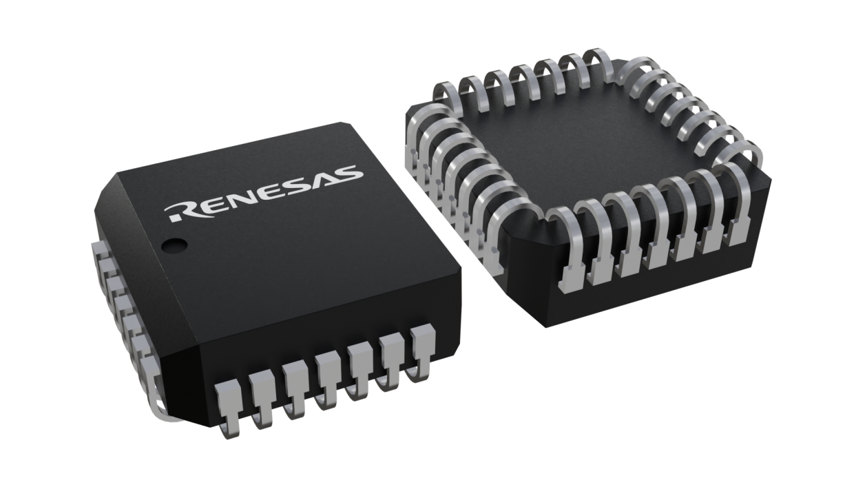 3D illustration featuring top and bottom views of PLCC chip package with 16 lead count.
