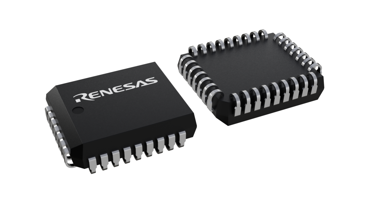 3D illustration featuring top and bottom views of PLCC chip package with 32 lead count.