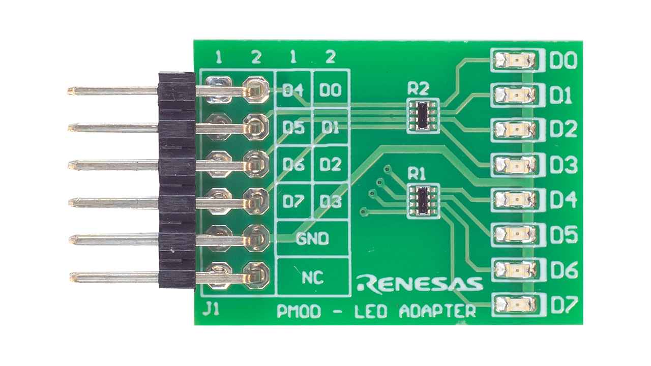 Photo of the top of the Pmod LED Adapter board.