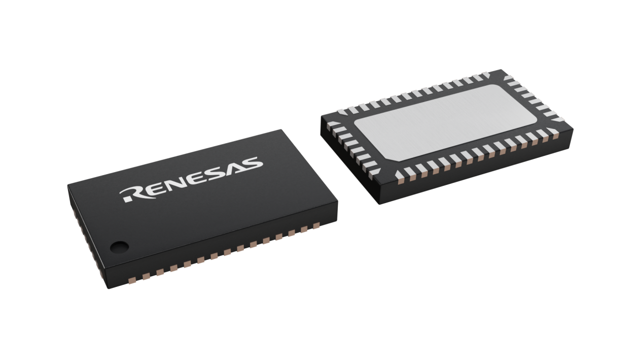 3D illustration featuring top and bottom views of QFN chip package with 46 lead count.
