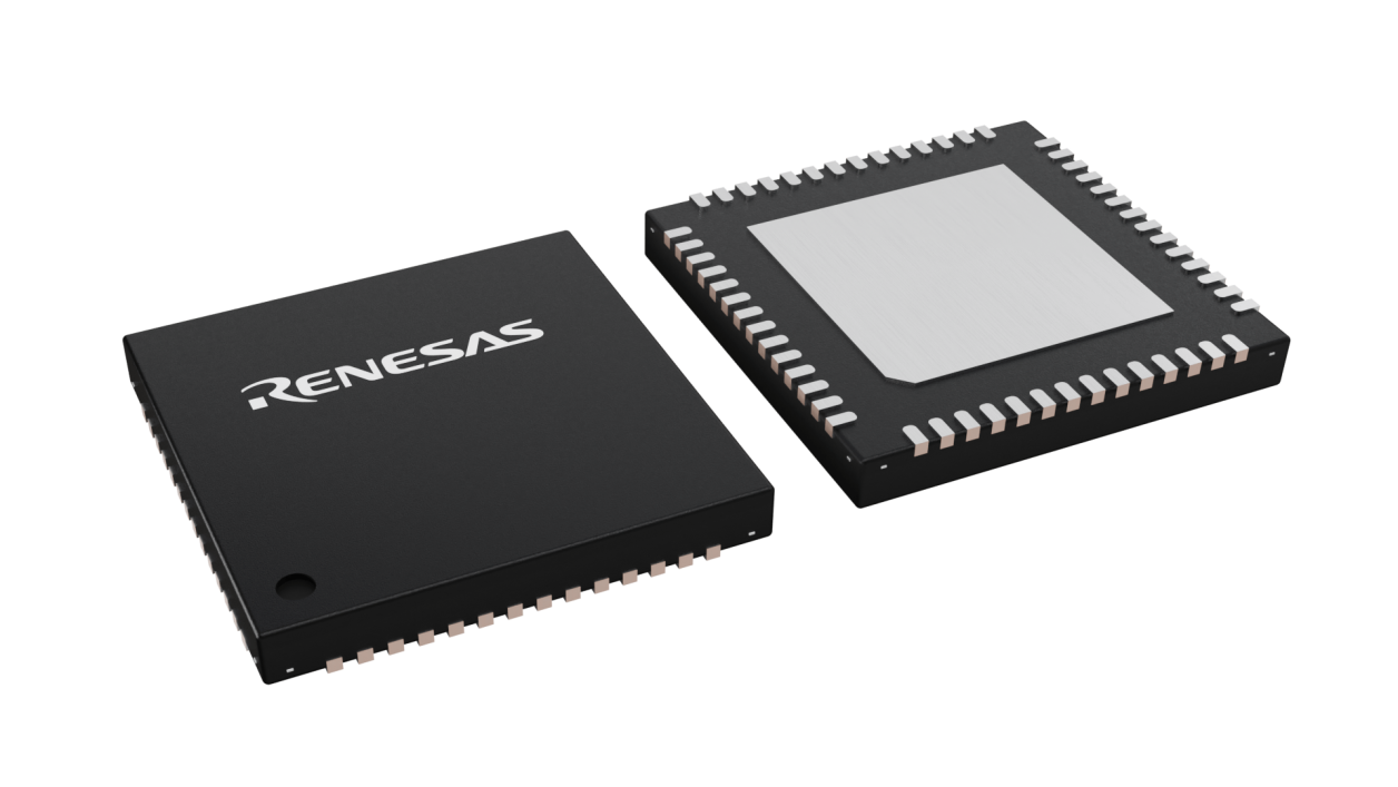3D illustration featuring top and bottom views of QFN IC chip package with 56 lead count